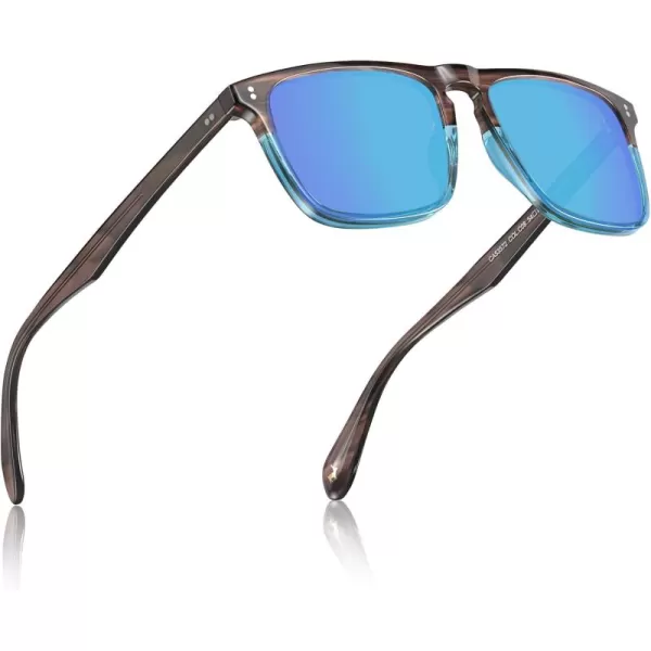 CARFIA Retro Polarized Sunglasses for Men UV Protection Handcrafted Acetate Frame Fashion Cool Sun Glasses CA535729 Brown Blue Frame Blue Mirrored