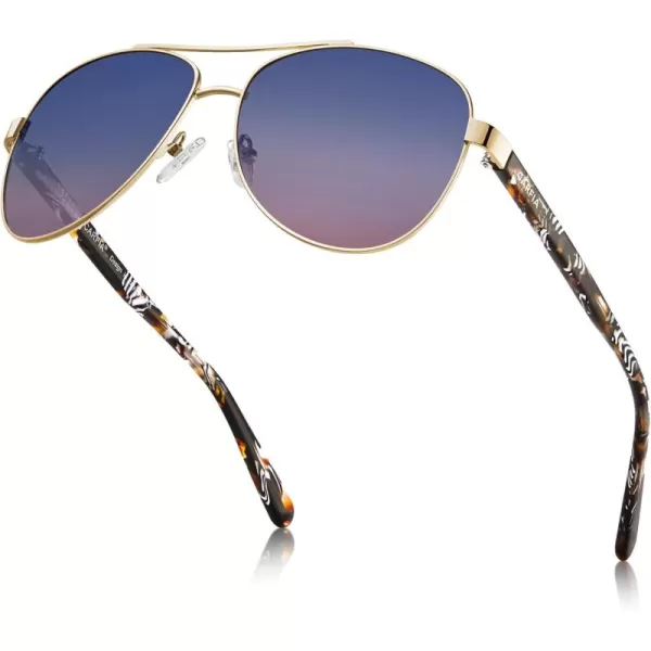 CARFIA Retro Trendy Pilot Sunglasses for Women Polarized UV Protection Lightweight Outdoor Driving Lady Sunnies Metal Frame21 Gold Frame Twotones Lenstortoise Legs