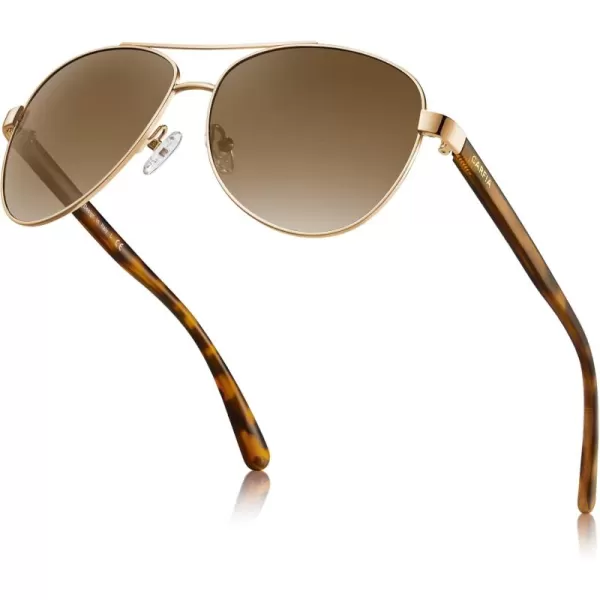 CARFIA Retro Trendy Pilot Sunglasses for Women Polarized UV Protection Lightweight Outdoor Driving Lady Sunnies Metal Frame4 Gold Frame Gradient Brown Lens