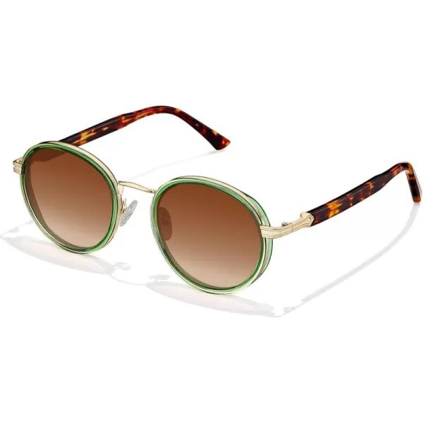 CARFIA Round Polarized Sunglasses for Women AcetateMetal Frame UV Protection Stylish Designer Eyewear CA19511 Translucent Green Frame  Gradual Brown Lens