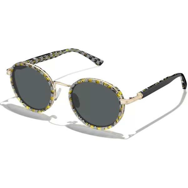 CARFIA Round Polarized Sunglasses for Women AcetateMetal Frame UV Protection Stylish Designer Eyewear CA1951Black  White and Yellow Checkered Line Frame