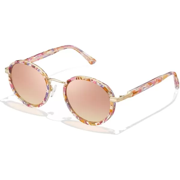 CARFIA Round Polarized Sunglasses for Women AcetateMetal Frame UV Protection Stylish Designer Eyewear CA1951Flower Tortoiseshell Frame  Pink Mirror
