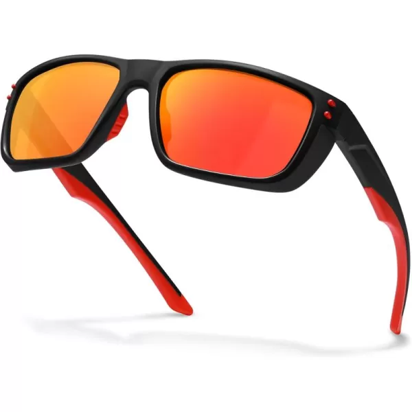 CARFIA Sport Cycling Polarized Sunglasses for Men Driving Fishing Hiking Boating Square Wrapround GlassesBlack Frame Red Mirror