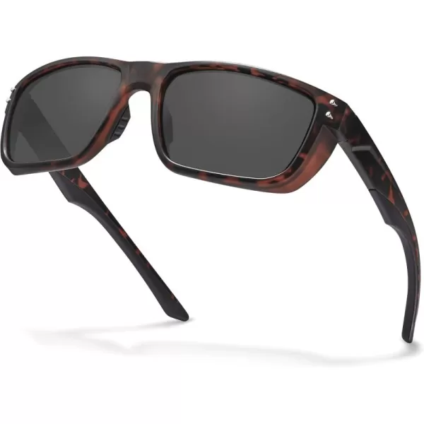 CARFIA Sport Cycling Polarized Sunglasses for Men Driving Fishing Hiking Boating Square Wrapround GlassesRed Tortoise Frame Grey Lens