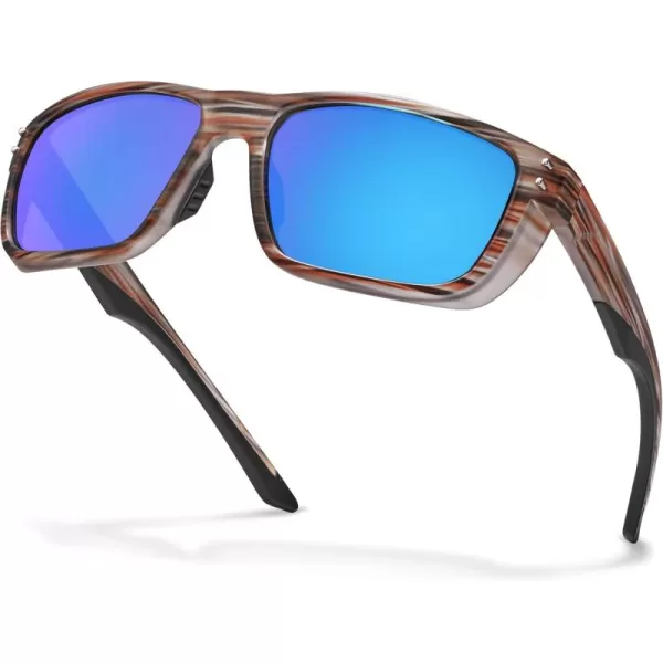 CARFIA Sport Cycling Polarized Sunglasses for Men Driving Fishing Hiking Boating Square Wrapround GlassesStripe Frame Ice Blue Mirror