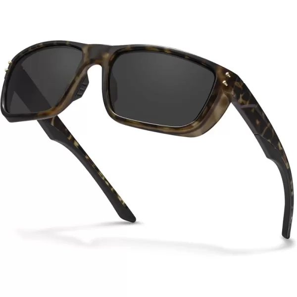 CARFIA Sport Cycling Polarized Sunglasses for Men Driving Fishing Hiking Boating Square Wrapround GlassesTortoise Frame Grey Lens