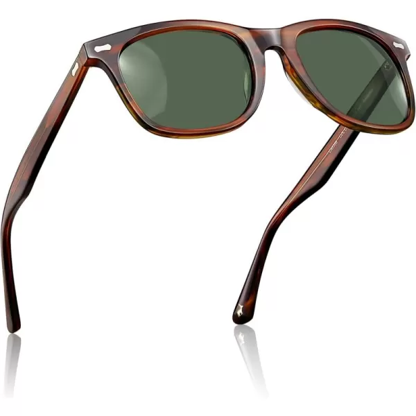 CARFIA Square Polarized Sunglasses for Men UV400 Protection Retro Acetate Italian Handcrafted Driving Shades1striped Frame Green Lens