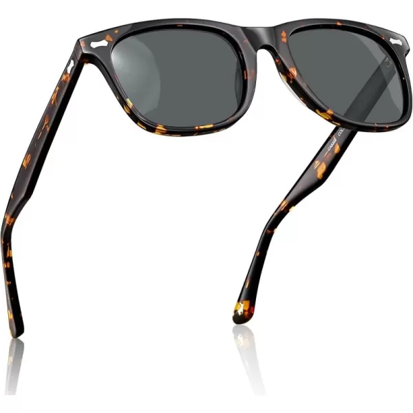CARFIA Square Polarized Sunglasses for Men UV400 Protection Retro Acetate Italian Handcrafted Driving Shades2tortoise Frame Grey Lens