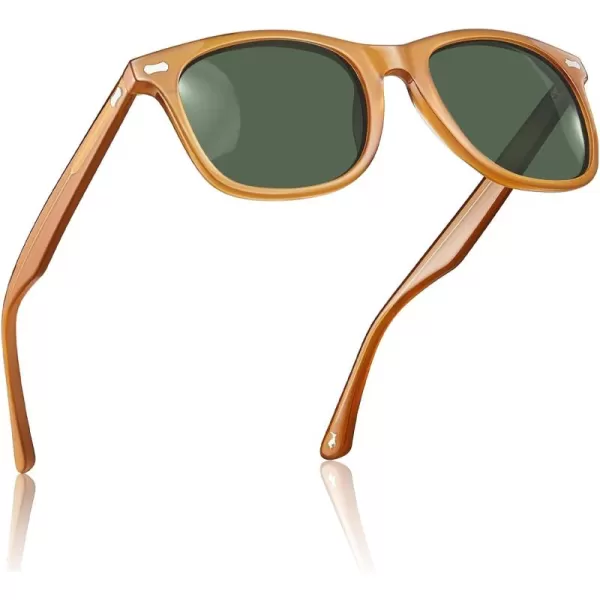 CARFIA Square Polarized Sunglasses for Men UV400 Protection Retro Acetate Italian Handcrafted Driving Shades4orange Frame Green Lenses