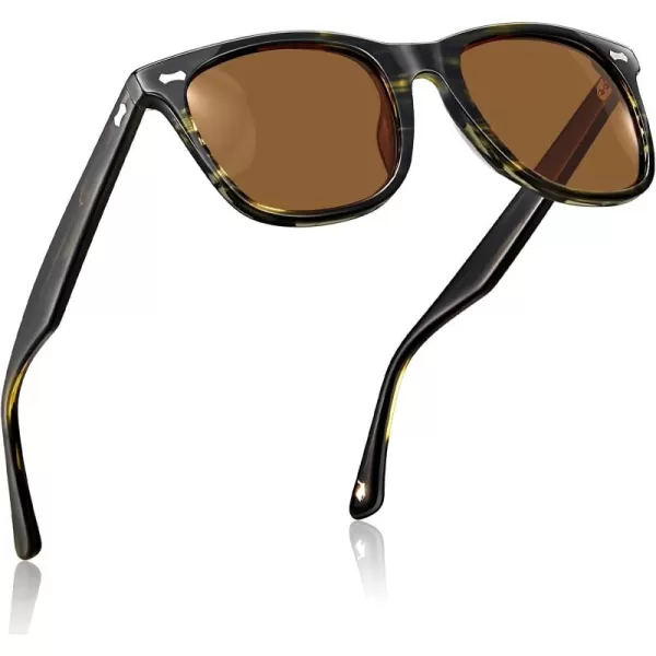 CARFIA Square Polarized Sunglasses for Men UV400 Protection Retro Acetate Italian Handcrafted Driving Shades5green Stripe Frame Brown Lens