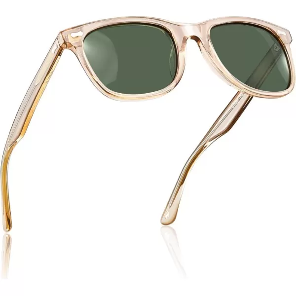 CARFIA Square Polarized Sunglasses for Men UV400 Protection Retro Acetate Italian Handcrafted Driving Shades6light Coffe Frame Green Lenses