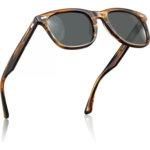 CARFIA Square Polarized Sunglasses for Men UV400 Protection Retro Acetate Italian Handcrafted Driving Shades7stripe Frame Grey Lenses