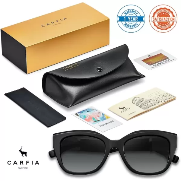 CARFIA Acetate Cat Eye Polarized Sunglasses for Women Retro Fashion Square Frame Sunnies UV400 Protection CF1018Black Frame Grey Gradient Lens