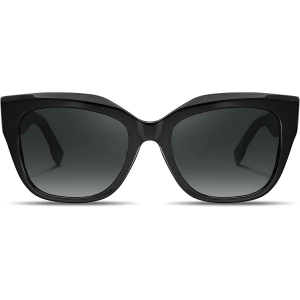 CARFIA Acetate Cat Eye Polarized Sunglasses for Women Retro Fashion Square Frame Sunnies UV400 Protection CF1018Black Frame Grey Gradient Lens