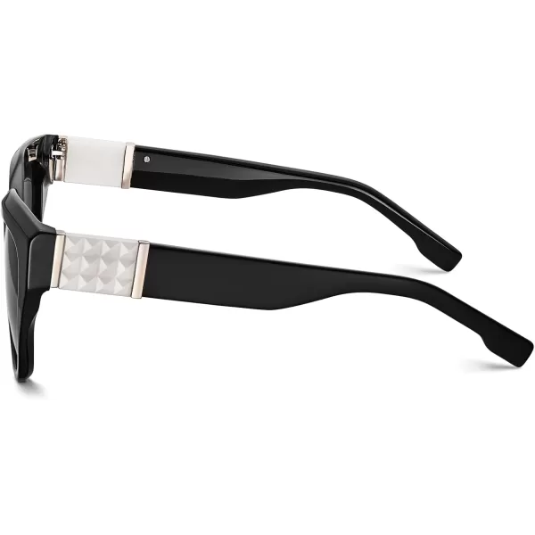 CARFIA Acetate Cat Eye Polarized Sunglasses for Women Retro Fashion Square Frame Sunnies UV400 Protection CF1018Black Frame Grey Gradient Lens