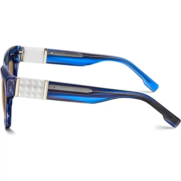 CARFIA Acetate Cat Eye Polarized Sunglasses for Women Retro Fashion Square Frame Sunnies UV400 Protection CF1018Blue Striped Frame Brown Gradient Lens