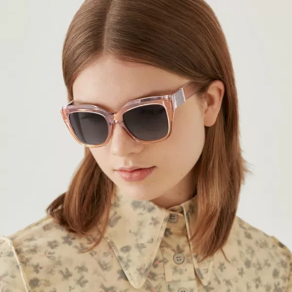 CARFIA Acetate Cat Eye Polarized Sunglasses for Women Retro Fashion Square Frame Sunnies UV400 Protection CF1018Clear Brown Frame Grey Gradient Lens