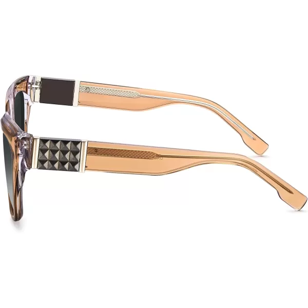 CARFIA Acetate Cat Eye Polarized Sunglasses for Women Retro Fashion Square Frame Sunnies UV400 Protection CF1018Clear Brown Frame Grey Gradient Lens