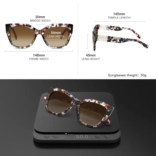 CARFIA Acetate Cat Eye Polarized Sunglasses for Women Retro Fashion Square Frame Sunnies UV400 Protection CF1018Tortoise Frame Brown Gradient Lens