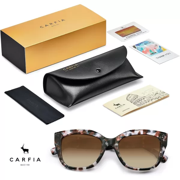 CARFIA Acetate Cat Eye Polarized Sunglasses for Women Retro Fashion Square Frame Sunnies UV400 Protection CF1018Tortoise Frame Brown Gradient Lens