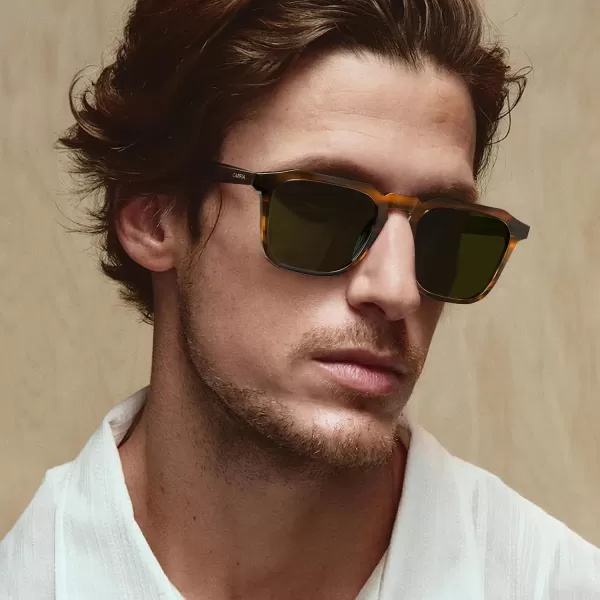 CARFIA Acetate Classic Square Polarized Sunglasses for Men UV400 Lenses Handcrafted Frame Outdoor Eyewear1brown Striped Frame Green Lens