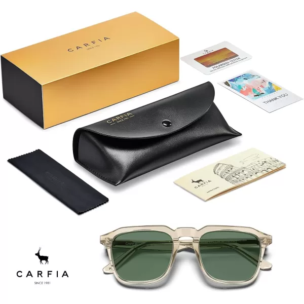 CARFIA Acetate Classic Square Polarized Sunglasses for Men UV400 Lenses Handcrafted Frame Outdoor Eyewear2light Coffe Frame Green Lens