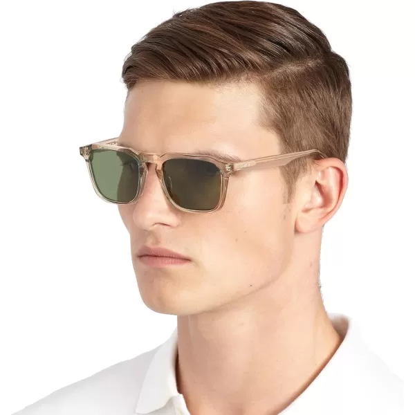 CARFIA Acetate Classic Square Polarized Sunglasses for Men UV400 Lenses Handcrafted Frame Outdoor Eyewear2light Coffe Frame Green Lens