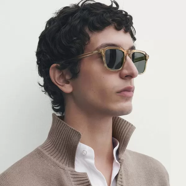 CARFIA Acetate Classic Square Polarized Sunglasses for Men UV400 Lenses Handcrafted Frame Outdoor Eyewear2light Coffe Frame Green Lens