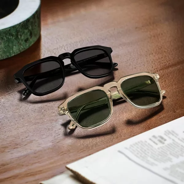 CARFIA Acetate Classic Square Polarized Sunglasses for Men UV400 Lenses Handcrafted Frame Outdoor Eyewear2light Coffe Frame Green Lens