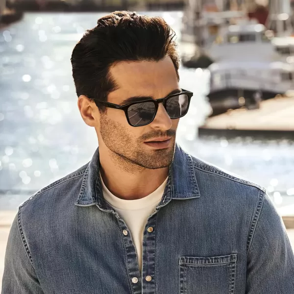 CARFIA Acetate Classic Square Polarized Sunglasses for Men UV400 Lenses Handcrafted Frame Outdoor Eyewear3black Frame Grey Lens