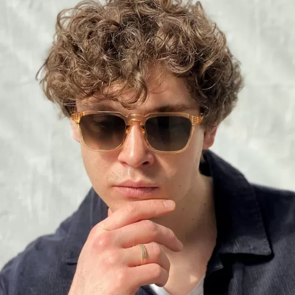 CARFIA Acetate Classic Square Polarized Sunglasses for Men UV400 Lenses Handcrafted Frame Outdoor Eyewear4light Yellow Frame Gradient Brown Lens