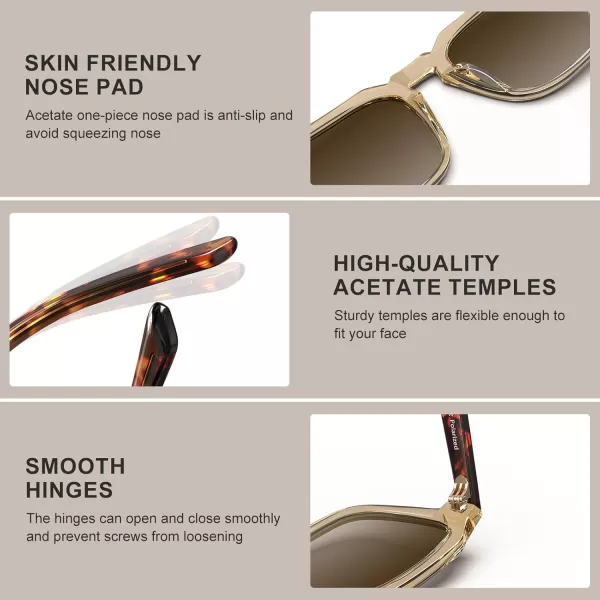 CARFIA Acetate Classic Square Polarized Sunglasses for Men UV400 Lenses Handcrafted Frame Outdoor Eyewear4light Yellow Frame Gradient Brown Lens