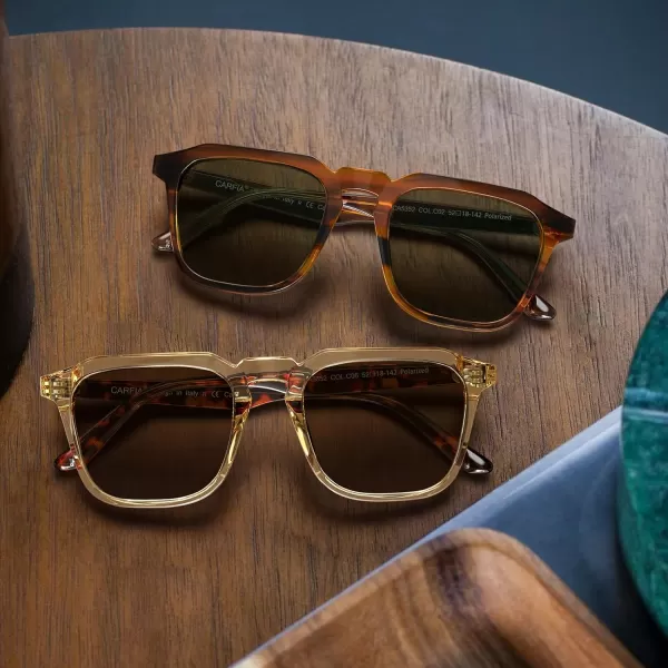 CARFIA Acetate Classic Square Polarized Sunglasses for Men UV400 Lenses Handcrafted Frame Outdoor Eyewear4light Yellow Frame Gradient Brown Lens