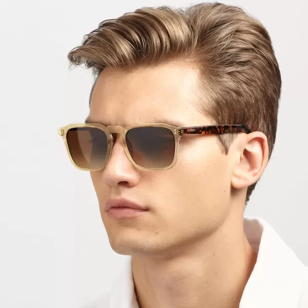 CARFIA Acetate Classic Square Polarized Sunglasses for Men UV400 Lenses Handcrafted Frame Outdoor Eyewear4light Yellow Frame Gradient Brown Lens