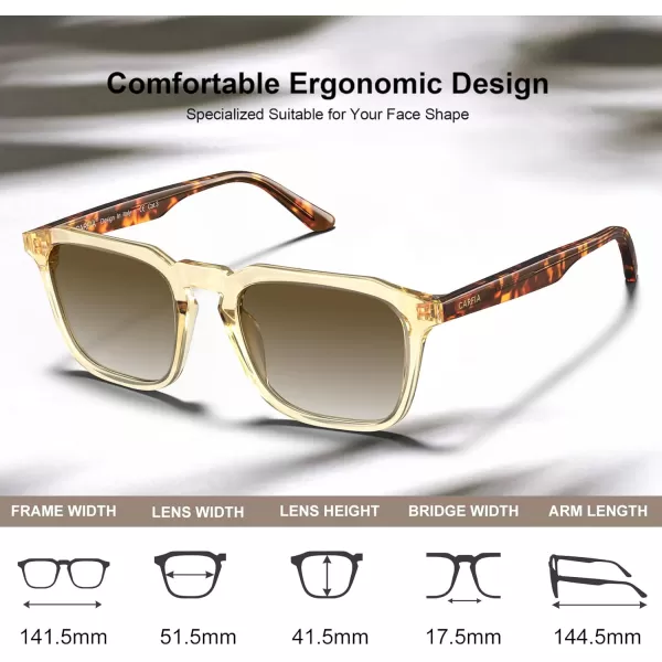 CARFIA Acetate Classic Square Polarized Sunglasses for Men UV400 Lenses Handcrafted Frame Outdoor Eyewear4light Yellow Frame Gradient Brown Lens