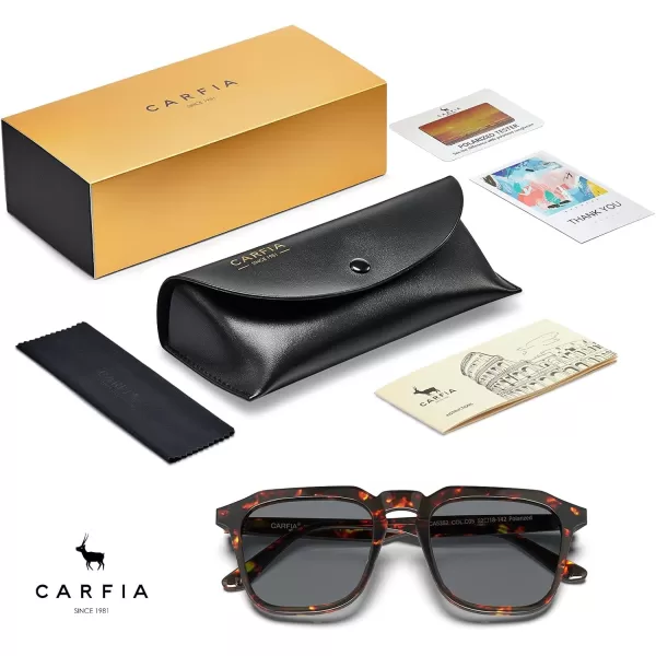CARFIA Acetate Classic Square Polarized Sunglasses for Men UV400 Lenses Handcrafted Frame Outdoor Eyewear5red Tortoise Frame Grey Lens