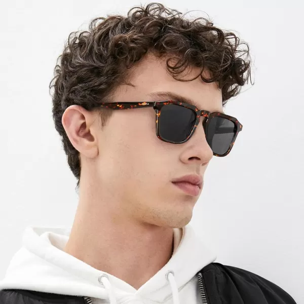CARFIA Acetate Classic Square Polarized Sunglasses for Men UV400 Lenses Handcrafted Frame Outdoor Eyewear5red Tortoise Frame Grey Lens