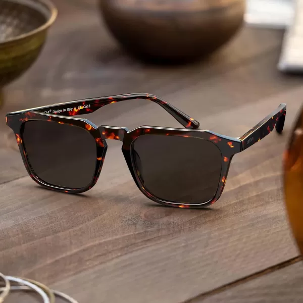 CARFIA Acetate Classic Square Polarized Sunglasses for Men UV400 Lenses Handcrafted Frame Outdoor Eyewear5red Tortoise Frame Grey Lens