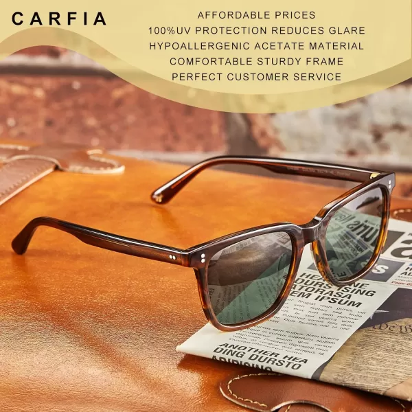 CARFIA Acetate Polarized Sunglasses for Men UV400 Protection Classic Retro Square Shades Driving Glasses1 Green Lens