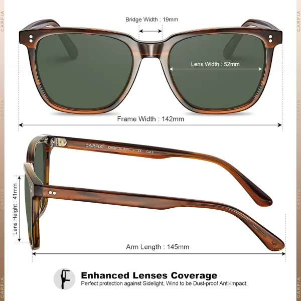CARFIA Acetate Polarized Sunglasses for Men UV400 Protection Classic Retro Square Shades Driving Glasses1 Green Lens