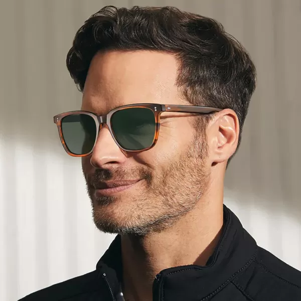 CARFIA Acetate Polarized Sunglasses for Men UV400 Protection Classic Retro Square Shades Driving Glasses1 Green Lens