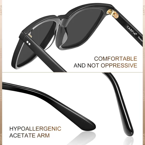 CARFIA Acetate Polarized Sunglasses for Men UV400 Protection Classic Retro Square Shades Driving Glasses2 Black Frame Grey Lens