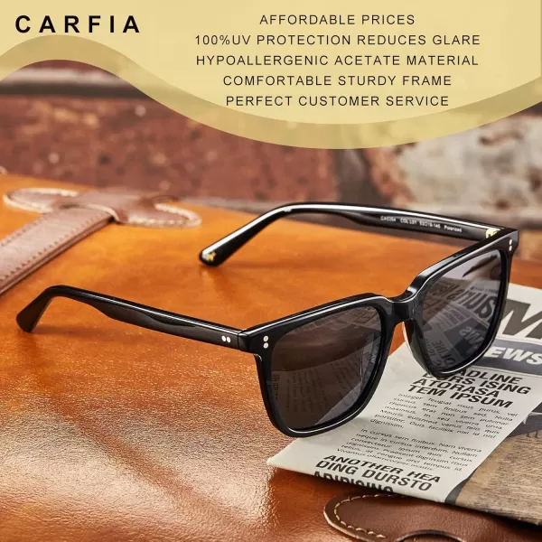 CARFIA Acetate Polarized Sunglasses for Men UV400 Protection Classic Retro Square Shades Driving Glasses2 Black Frame Grey Lens