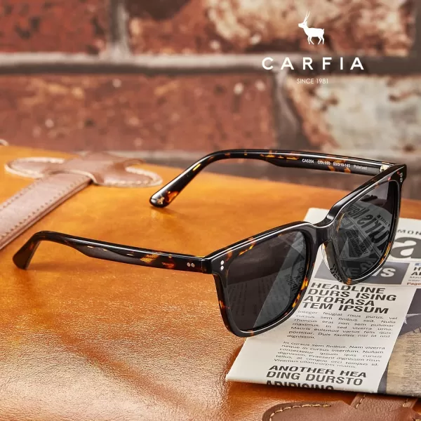 CARFIA Acetate Polarized Sunglasses for Men UV400 Protection Classic Retro Square Shades Driving Glasses3 Tortoise Frame Grey Lens