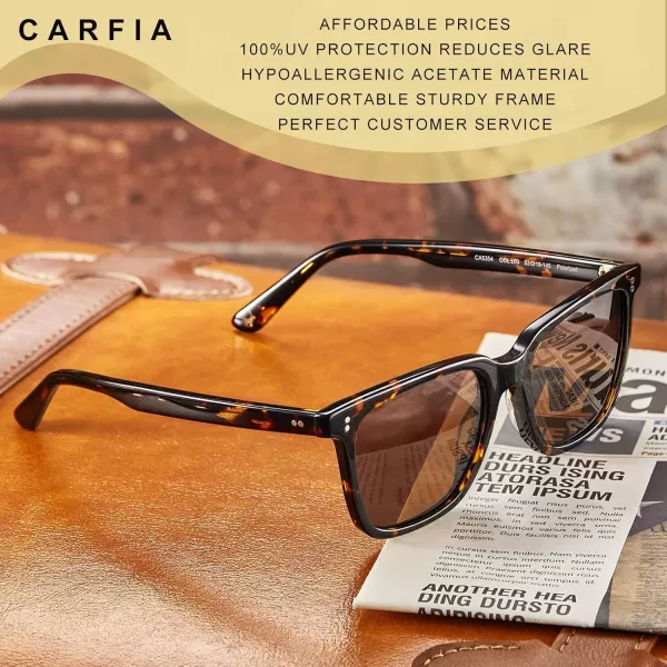 CARFIA Acetate Polarized Sunglasses for Men UV400 Protection Classic Retro Square Shades Driving Glasses4 Brown Lens