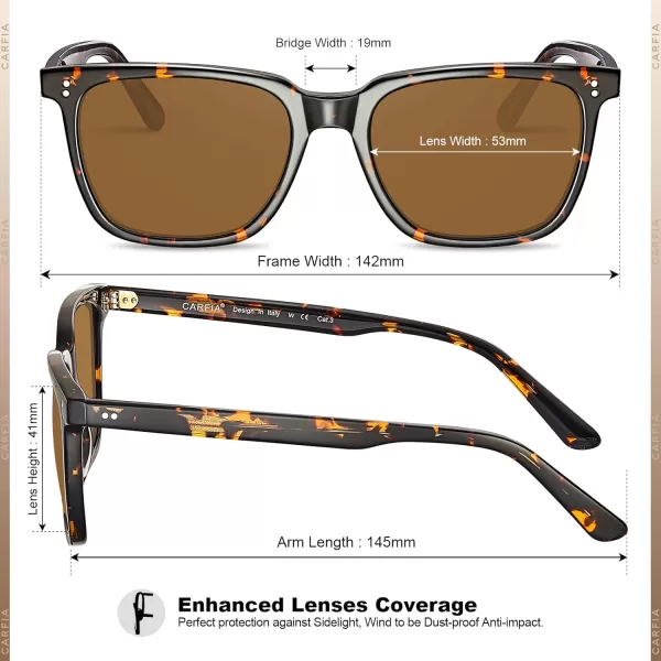 CARFIA Acetate Polarized Sunglasses for Men UV400 Protection Classic Retro Square Shades Driving Glasses4 Brown Lens