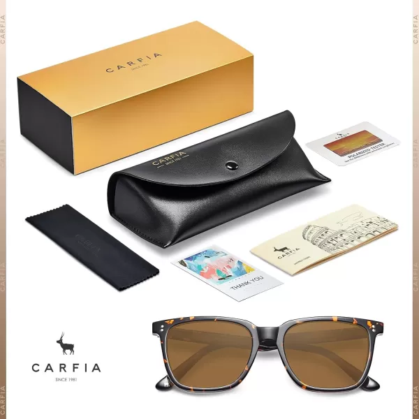 CARFIA Acetate Polarized Sunglasses for Men UV400 Protection Classic Retro Square Shades Driving Glasses4 Brown Lens