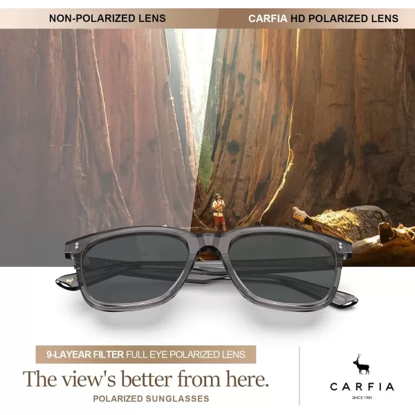 CARFIA Acetate Polarized Sunglasses for Men UV400 Protection Classic Retro Square Shades Driving Glasses6transparent Grey Frame Grey Lens