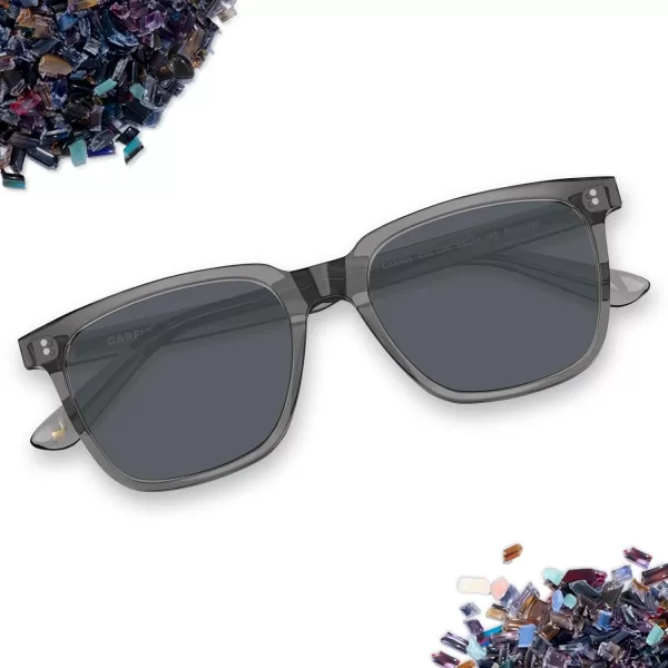 CARFIA Acetate Polarized Sunglasses for Men UV400 Protection Classic Retro Square Shades Driving Glasses6transparent Grey Frame Grey Lens
