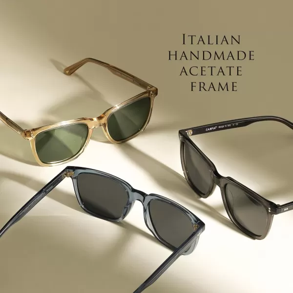 CARFIA Acetate Polarized Sunglasses for Men UV400 Protection Classic Retro Square Shades Driving Glasses7 Transparent Yellow Frame Grenn Lens